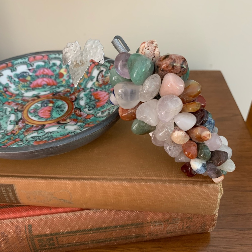 Vintage Multi-Stone Grape Cluster w/ Tin Leaf